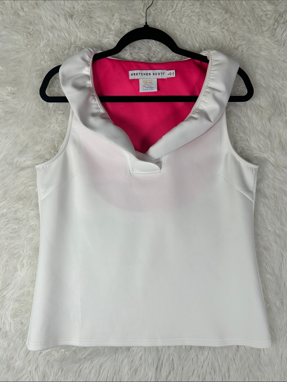 Gretchen Scott Designs White Shell with Pink Lining Sleeveless Top